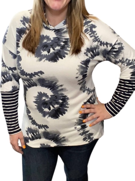 swirl hoodie in navy/white