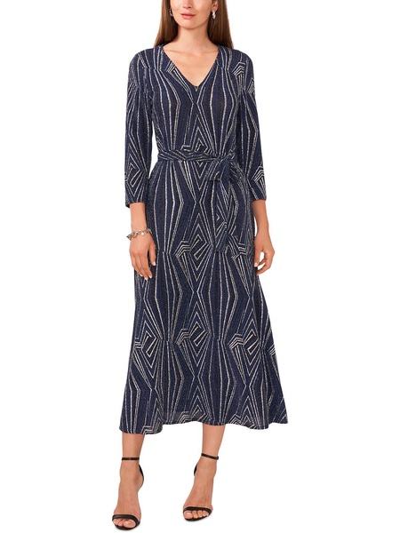petites womens long sleeve glitter cocktail and party dress
