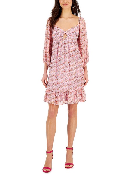 petites womens metallic mini fit & flare dress