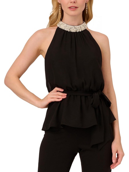 womens jeweled gathered halter top