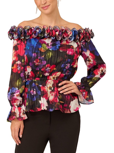 womens ruffled shadow stripe peplum top