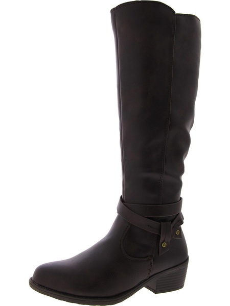 anissa womens faux leather block heel knee-high boots