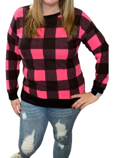 fleece sweater in pink/black