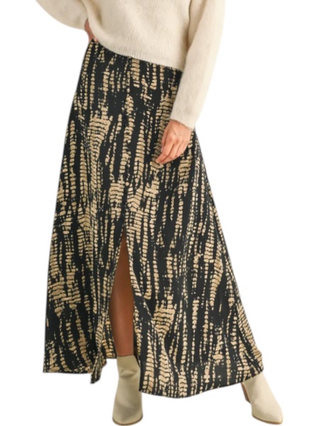 multi pattern long skirt in black/tan