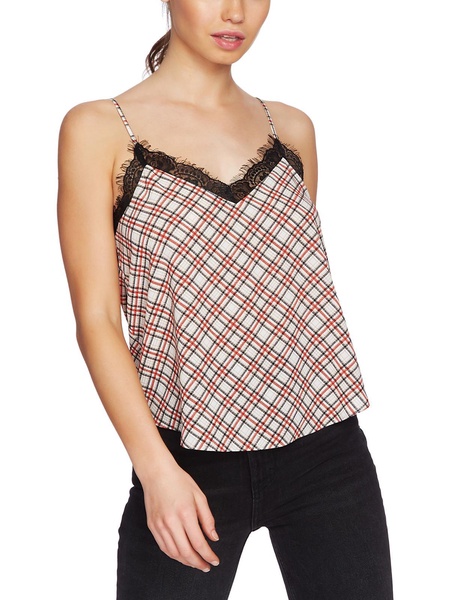 womens glen plaid lace trim camisole top