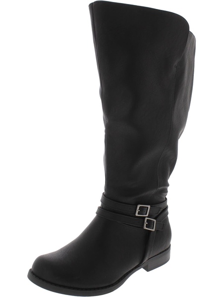bay plus womens faux leather wide calf mid-calf boots