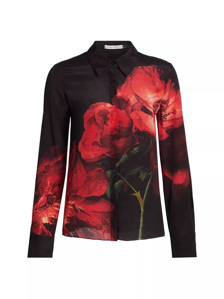 brady slim button down shirt, peony petals bright ruby