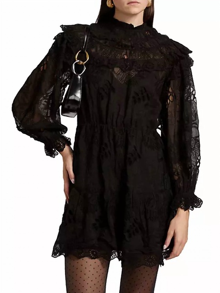 flowered organza mini dress in black