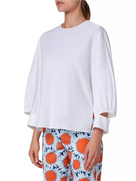 puff-sleeve poplin cotton blouse in cream