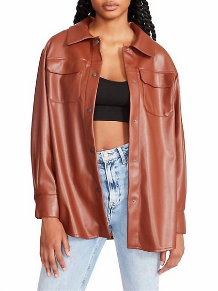 brooklyn vegan leather shacket in cognac