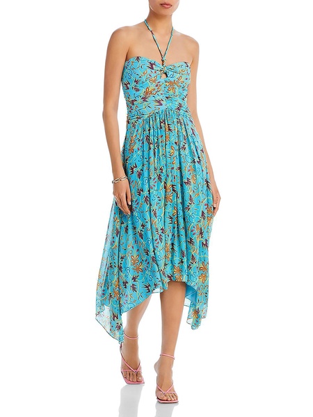 womens handkerchief hem midi halter dress