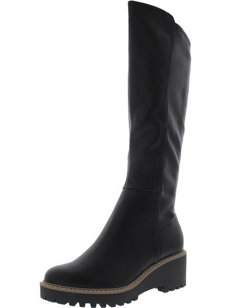 risky womens faux leather lug sole knee-high boots