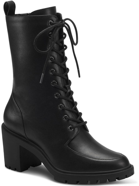 blaire womens faux leather round toe combat & lace-up boots