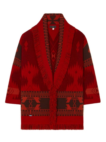 icon jacquard cardigan in russet red/fire
