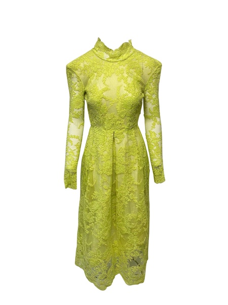 lace dress with shoulder pads in yellow polyester