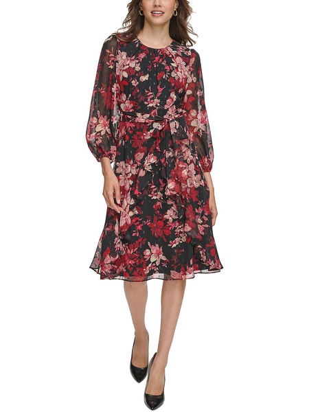 petites womens floral print summer midi dress