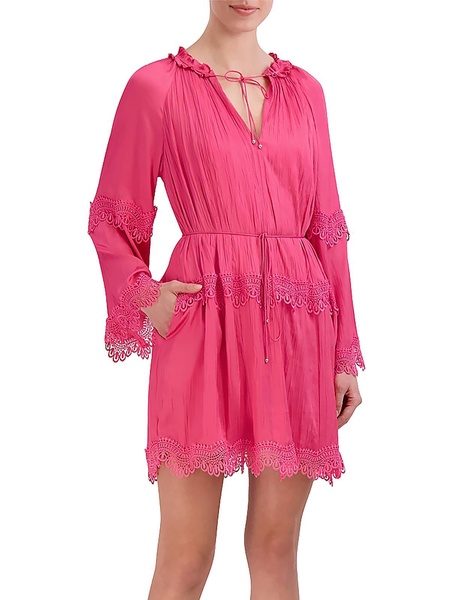 womens mini crochet trim shift dress