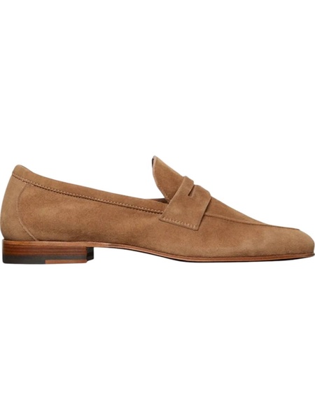 women's summer penny loafer in dark taupe suede