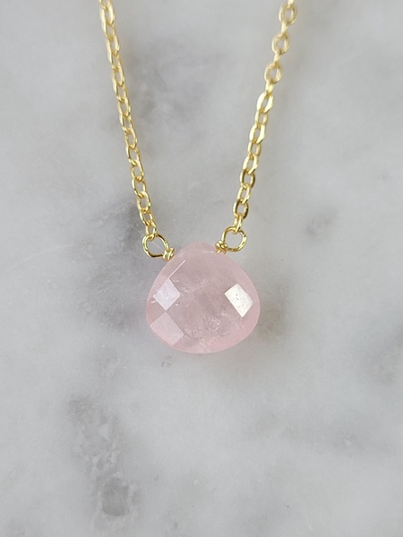 stephanie delicate drop necklace in rose quartz
