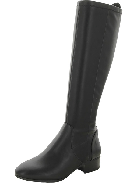olwynne womens faux leather stacked heel knee-high boots