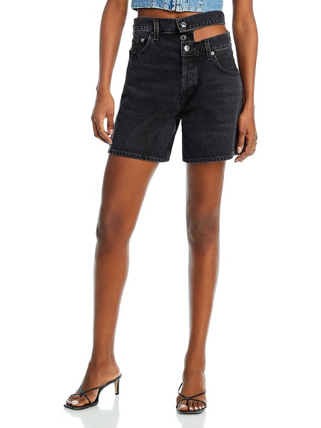 womens high rise knee length denim shorts