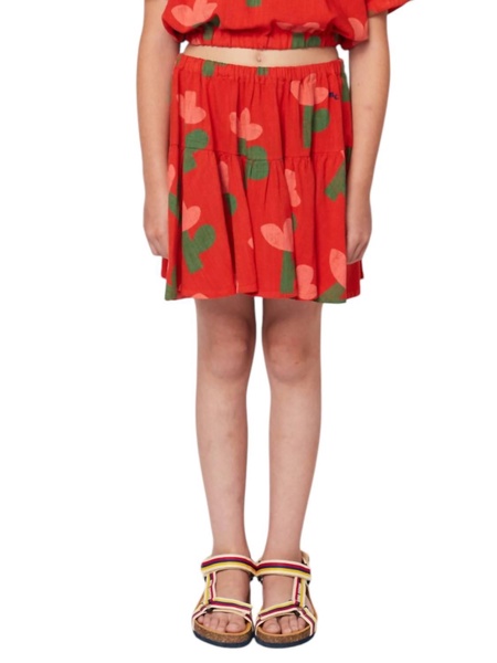 girl's sea flower all-over woven skirt in red