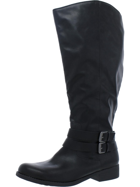 maliaa womens faux leather round toe mid-calf boots