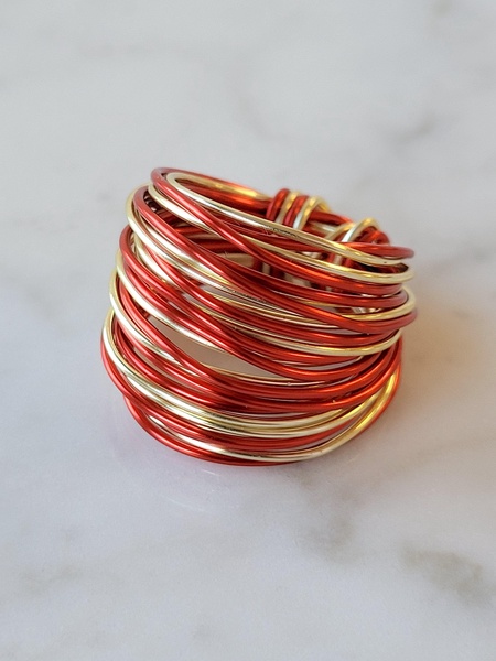 marcia wire wrap ring in red and gold
