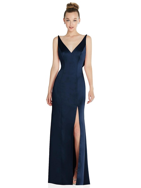 draped cowl-back princess line dress with front slit
