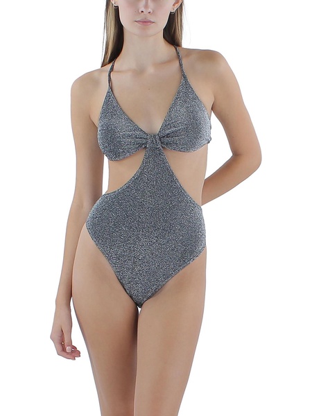 womens metallic cut-out one-piece swimsuit