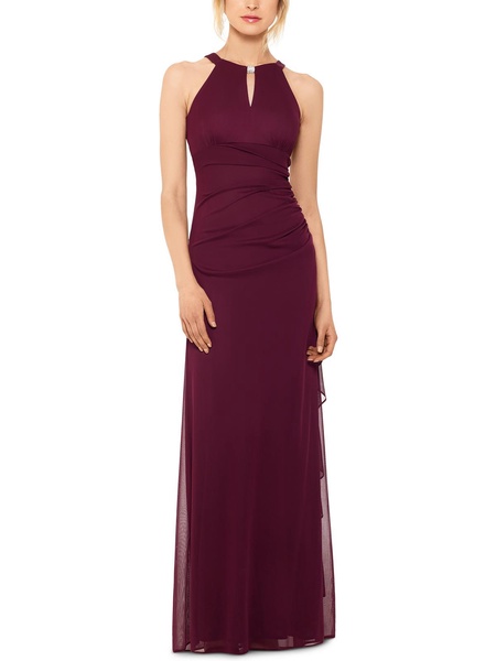 petites womens keyhole ruffled evening dress