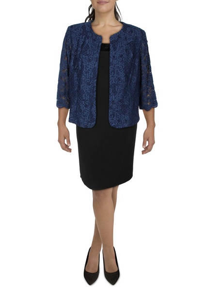 plus womens lace glitter collarless blazer