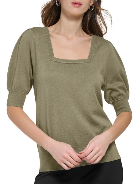 womens ribbed trim square neck pullover sweater