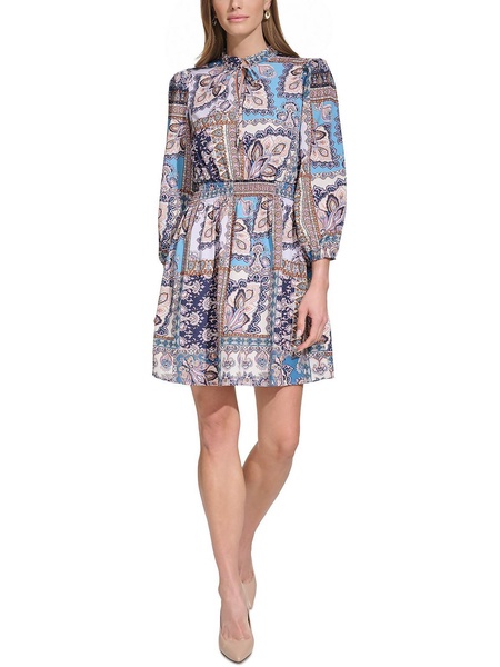 womens tie neck short mini dress