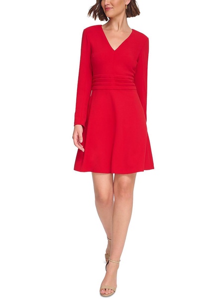 petites womens fit & flare mini fit & flare dress