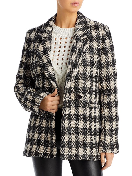diana womens wool blend check print double-breasted blazer