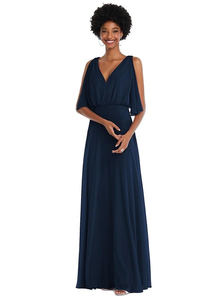 v-neck split sleeve blouson bodice maxi dress