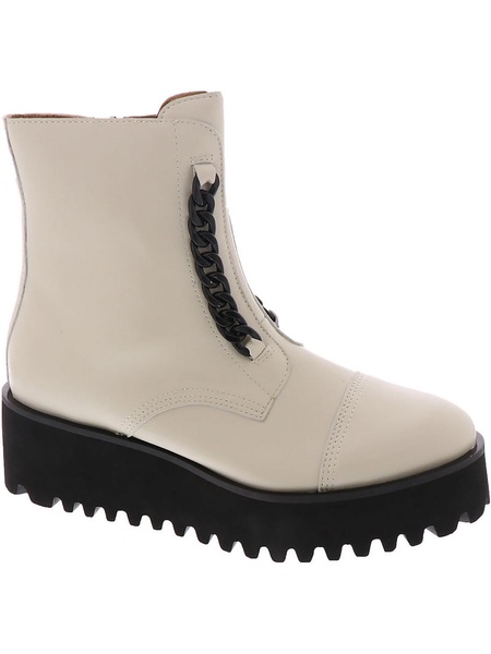 twin chain womens leather chunky ankle boots