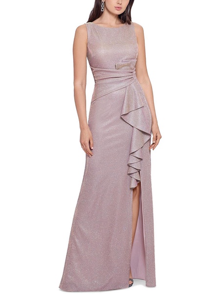petites womens ruffled maxi evening dress