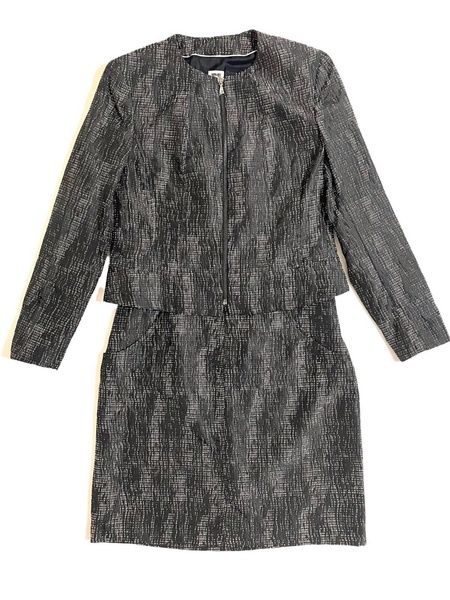 women's 2-piece jacquard jacket and pencil skirt set in black
