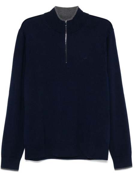 Blue Wool Blend Zip Sweater