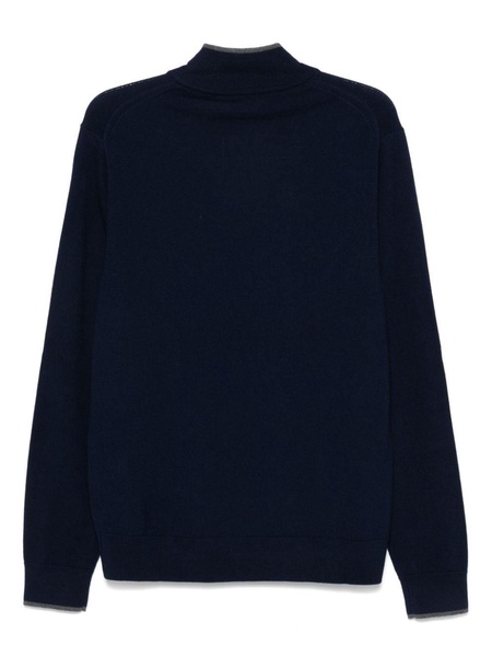 Blue Wool Blend Zip Sweater