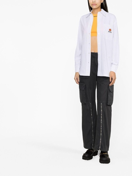 Embroidered-logo pinstripe shirt