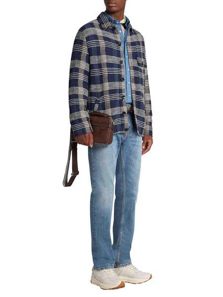 Navy Blue Cotton And Linen Knit Overshirt