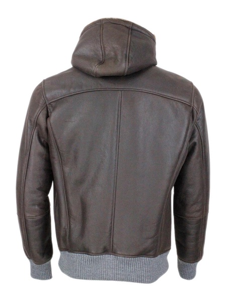 Shearling hooded jacket with ribbed cuffs