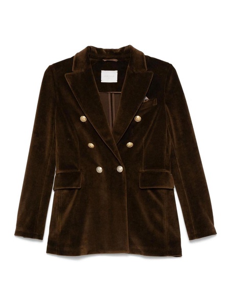 Brown Velvet Double-Breasted Blazer