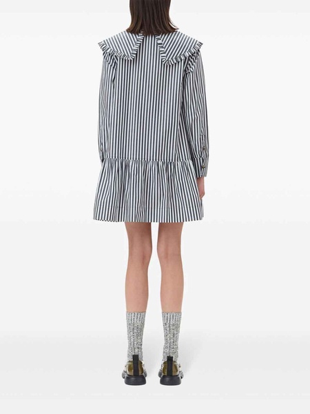 Stripe Cotton Big Collar Mini Shirt Dress
