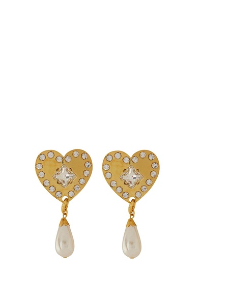 Metal Heart Earrings With Crystals