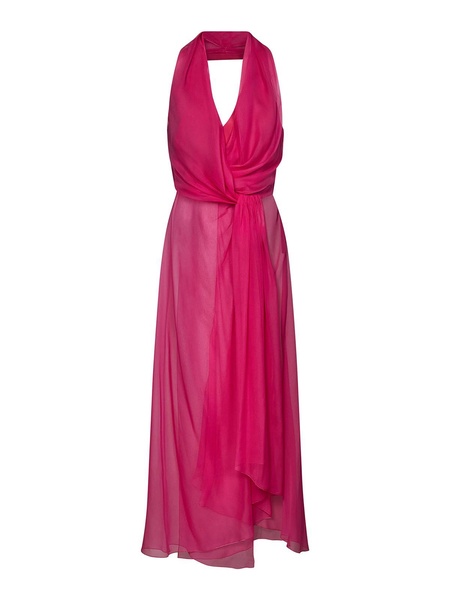 Fuchsia silk chiffon wrap top