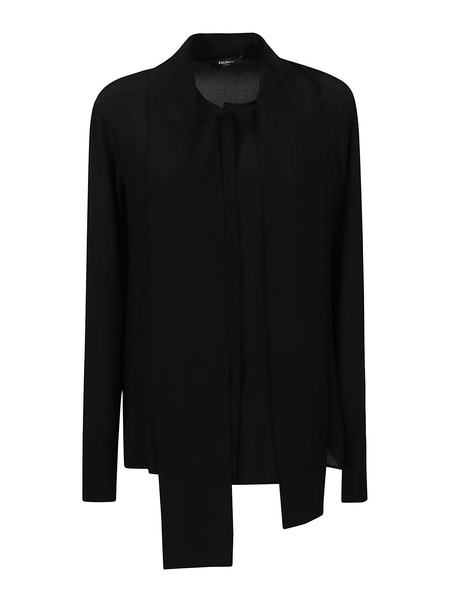 Pussy bow crepe de chine buttoned shirt